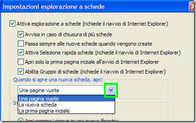 Internet Explorer Impostazioni esplorazione a schede Internet Explorer Impostazioni esplorazione a schede