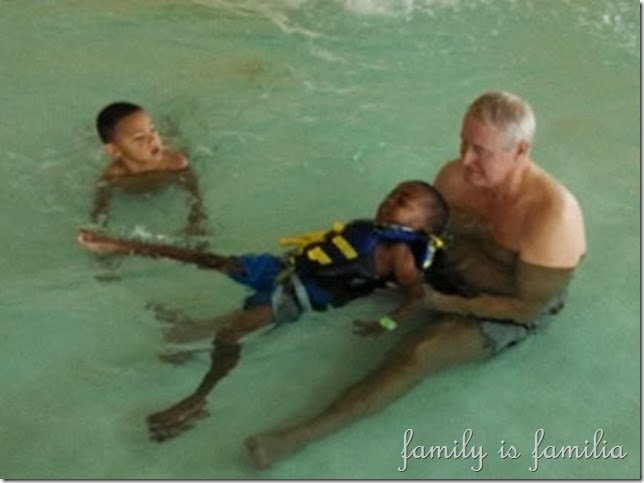 Kendry Grandpa and Ryan at the pool
