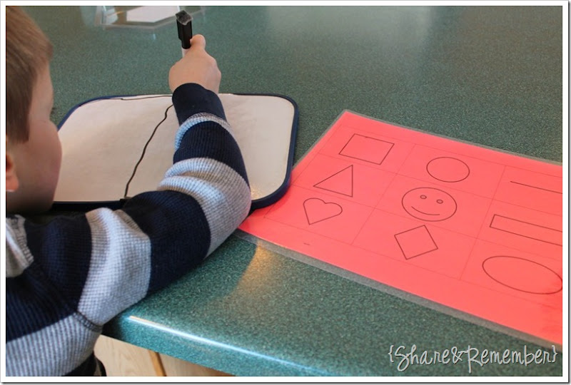 Preschool Activity Trays - Dry Erase Shape Drawing