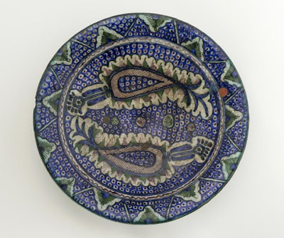 Dish | Origin:  Uzbekistan | Period: 19th century | Details:  Not Available | Type: Earthenware | Size: H: 7.3  W: 36.0   D: 36.0  cm | Museum Code: S1998.224 | Photograph and description taken from Freer and the Sackler (Smithsonian) Museums.