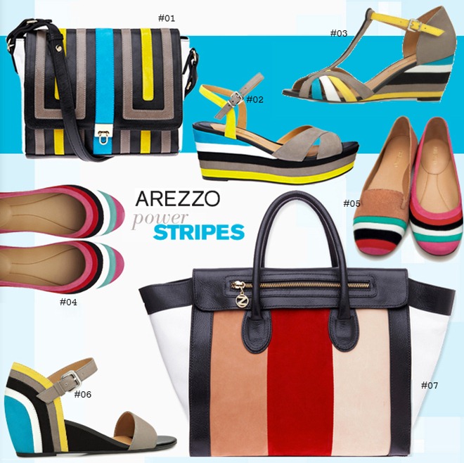 Arezzo lança edição limitada de bolsas e sapatos com listras coloridas – Power Stripes Verão 2013. arezzo power stripes listras colecao VERAO