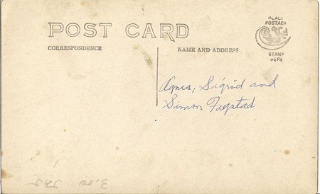 Postcard Agnes Sigrid and Simon Fagstad DL Antiques back