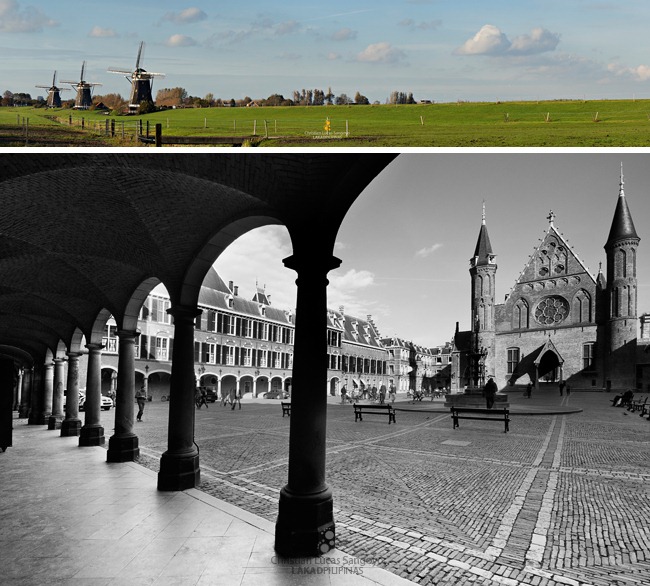 From Top: 1. The green fields of the The Hague's countryside is punctuated with towering Ground Sailer windmills. 2. The central building of Binnenhof, the Ridderzaal or Knight's Hall is where the Dutch State Parliament is officially opened every third Tuesdays of September.