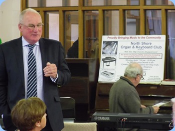 Former North Shore Mayor, George Wood, addresses the members. Mayor Wood was Patron to both St Annes Club for the Blind and the North Shore Organ and Keyboard Club at various times.