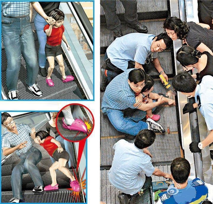 acidente crocs escada rolante crianca