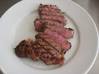 The New York strip cooked to a juicy medium rare....