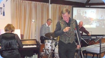 The Music Makers Band in full swing. Left to Right: Carole Littlejohn, Ian Jackson, Len Hancy, and Peter Brophy.