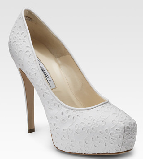I'm obsessed with these cotton-covered floral eyelet pumps by Brian Atwood (www.saksfifthavenue.com).
