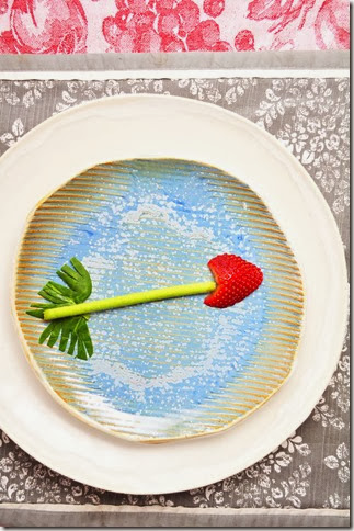 layered textures Valentines Day place setting with arrow