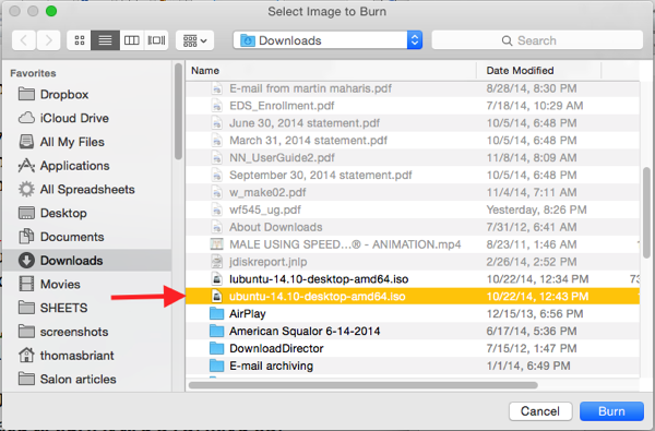 Figure 1 selecting the disk image to burn