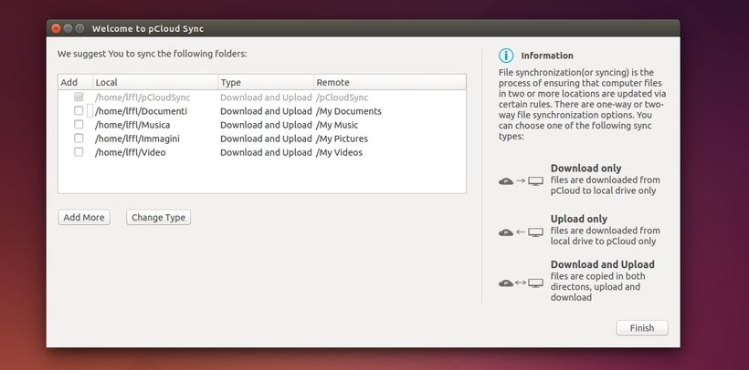pCloud client Ubuntu - preferenze