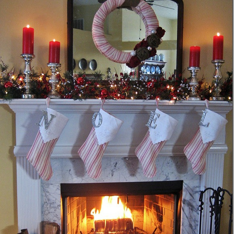 My Christmas Mantel 2011...French Ticking, Burlap and Mercury Glass