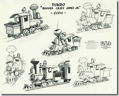 From Dumbo (1941).  A stat model sheet of Casey Jones, Jr.  "Revised Casey Jones Jr."  "-2006-"  "1-2-41"  Dimensions: 14w X 11h. Acquired 2000. SeqID-0496.