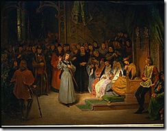 Jeanne d'Arc, en presence de Charles VII, repond aux prelats qui l'interrogent, en annoncant sa mission et les visions qui la lui ont revelee. <br /><br />Joan of Arc, in the presence of Charles VII, King of France, answers the questions of the prelates; she anounces her mission and the visions which have revealed her task.<br /><br />Canvas, 142 x 167 cm<br /><br /><br /><br /><br /><br /> Jeanne d'Arc, en presence de Charles VII, repond aux prelats qui l'interrogent, en annoncant sa mission et les visions qui la lui ont revelee. <br /><br />Joan of Arc, in the presence of Charles VII, King of France, answers the questions of the prelates; she anounces her mission and the visions which have revealed her task.<br /><br />Canvas, 142 x 167 cm<br /><br /><br /><br /><br /><br />