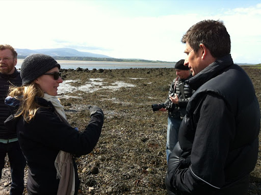 Talking to Neil Walton about how they harvest the seaweed. (The seaweed in the picture is what's washed up on shore, they harvest from under the water.)