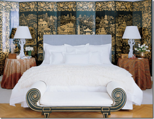lee mindel bedroom with chinoiserie screen