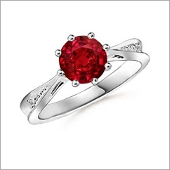 Round Ruby and Diamond Tapered Shank Ring Round Ruby and Diamond Tapered Shank Ring