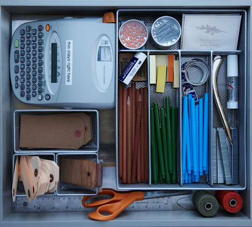 Martha's office supply drawer in her kitchen stays organized with metal drawer dividers. Don't even think about removing the label maker. Martha's office supply drawer in her kitchen stays organized with metal drawer dividers. Don't even think about removing the label maker.