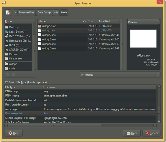 Open Image dialog screenshot Open Image dialog screenshot
