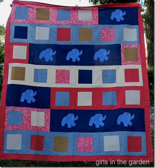 blue and red quilt