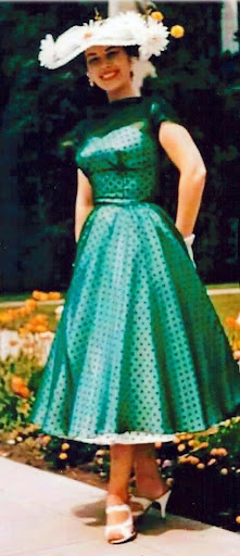 Mr. Du Puis' wife and model, Joann, wearing one of his designs.