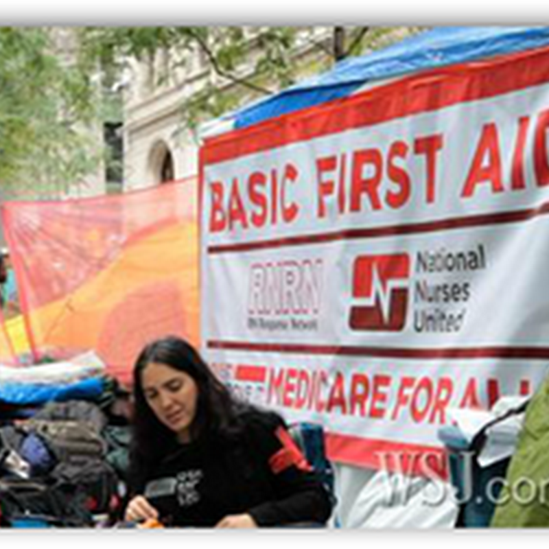 Nurses And Other Healthcare Professionals Occupy Wall Street With Make Shift Clinic