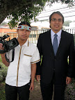 Sarayaku leader Eriberto Gualinga with UN Special Rapportuer for the Rights of Indigenous Peoples James Anaya (Apache) following his expert testimony on the morning of July 7th.  Photo: Andrew Miller / Amazon Watch