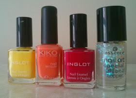 Inglot #869, KIKO 358, Inglot #722 and Essence special effect topper