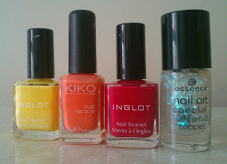 Inglot #869, KIKO 358, Inglot #722 and Essence special effect topper