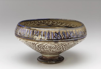 Bowl with Feet | Origin:  Syria | Period: 1300-1400 | Details:  Not Available | Type: Glazed ceramic | Size: H: 11.0  W: 21.0  cm | Museum Code: S1987.98 | Photograph and description taken from Freer and the Sackler (Smithsonian) Museums.