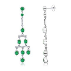 Oval Emerald and Diamond Chandelier Earrings