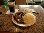 It's hard to get a lamb chop here. This is a beef chop served with rice in a Chinese restaurant found in the city center. Taste good and the drink is special: coke with floated ice-cream.