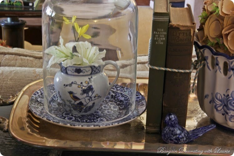 Blue and white birds in vignettes-Bargain Decorating with Laurie