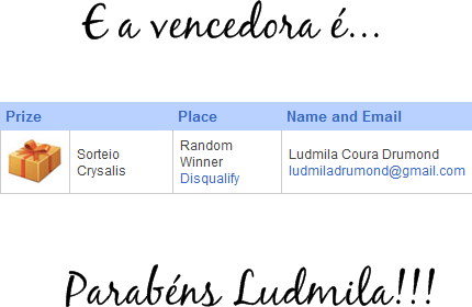 Resultado do Sorteio: Crysalis