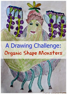 A drawing challenge for any age making organic shape monsters A drawing challenge for any age making organic shape monsters