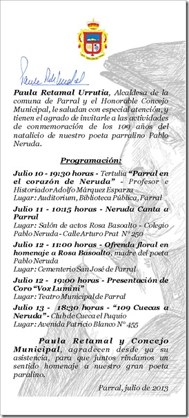 Invitación a Natalicio Pablo Neruda (1)