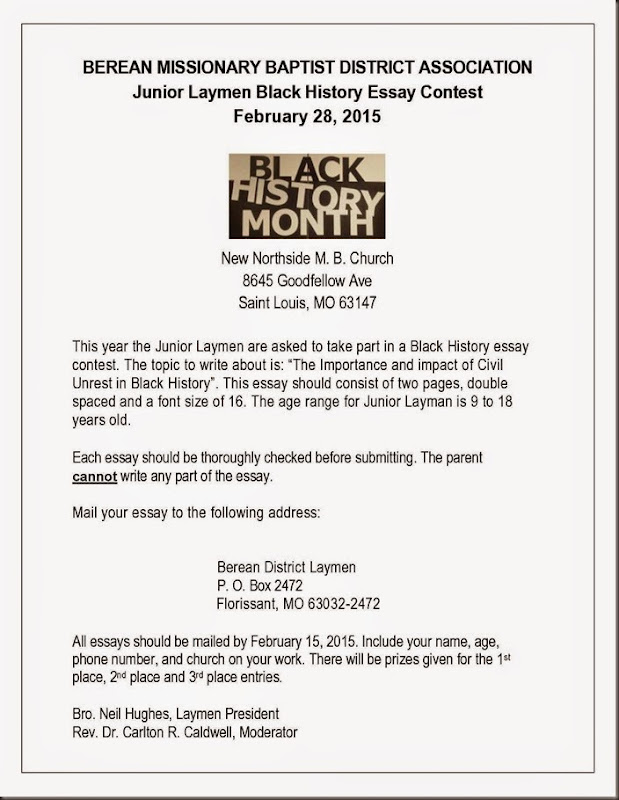 Berean Junior Layman Black History Essay Contest