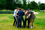 The Brits huddle.