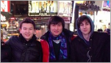 Azamat Tazhayakov (L), Dias Kadyrbayev with Boston Marathon bombing suspect Dzhokar Tsarnaev.