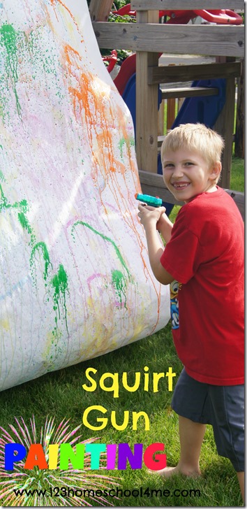 Squirt Gun Painting is such a FUN Summer Activities for Kids of all ages. Our favorite activity this summer and so easy to set up with no clean up. Squirt Gun Painting is such a FUN Summer Activities for Kids of all ages. Our favorite activity this summer and so easy to set up with no clean up.