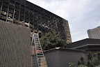 Burned out government buildings behind the Egypt Museum Courtyard