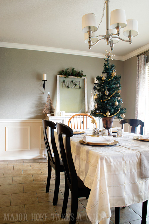 Silver and Gold Tablescape for Christmas. A delightful Dining Room Holiday Tour. See how Mrs Major Hoff decorates for Christmas. The tour features table decorations, dining room decorating ideas, place settings and an idea for homemade Christmas gift that can be personalized for your holiday guests. This post is part of the Home For The Holidays Blog Tour. Silver and Gold Tablescape for Christmas. A delightful Dining Room Holiday Tour. See how Mrs Major Hoff decorates for Christmas. The tour features table decorations, dining room decorating ideas, place settings and an idea for homemade Christmas gift that can be personalized for your holiday guests. This post is part of the Home For The Holidays Blog Tour.