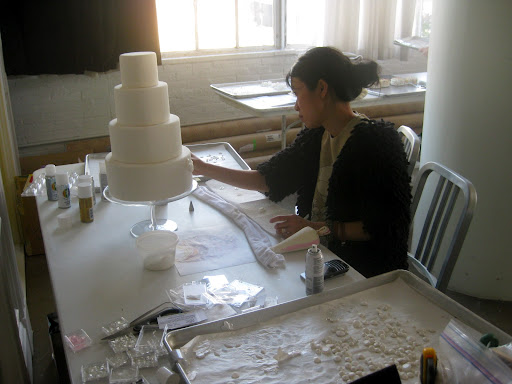 Katie was still working on the cake as the day wound down.