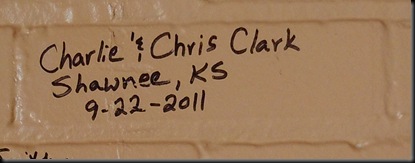 we signed the wall inside the visitor center; Baxter Springs, KS