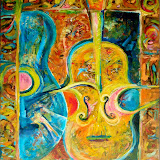 Skrzypce i Gitara IV - Mantykora. Olej na płótnie; wymiary: 50x60cm