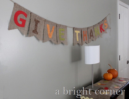 give thanks banner with burlap