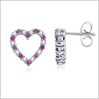 Round Pink Sapphire and Diamond Heart Earrings