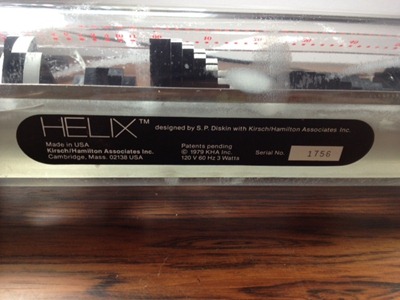Helix clock by Steve Diskin for Kirsch Hamilton and Associates, Inc., black damaged