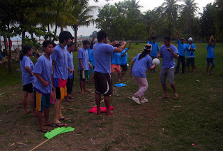 Day 2 - Violet team prepares for Ball Relay Race.