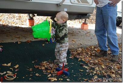 Mike playing with some leaves